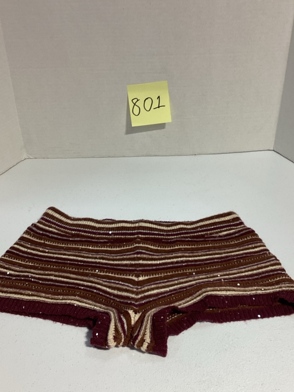 Motel Rocks Maroon, Tan & Cream Striped Knit Bike Shorts